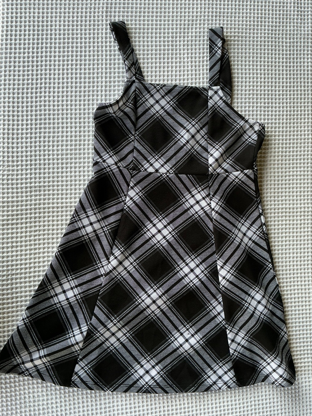 Black and White Plaid Mini Skirt with Straps